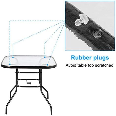 Outdoor Dining Table, Patio Bistro Tempered Glass Table Top with Umbrella Hole, Outside Banquet Furniture for Garden Pool Side Deck Lawn (Square)