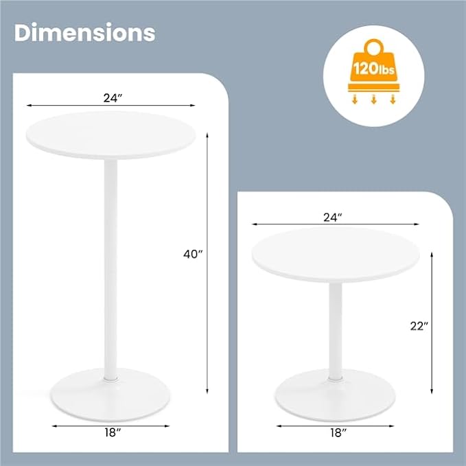 ERGOMASTER Cocktail Table,Two-in-one Modern Style Standing Circular Bar Table 40"/22" Two Convertible Height Suitable for Dining Room, Restaurant, Kitchen (4, White)