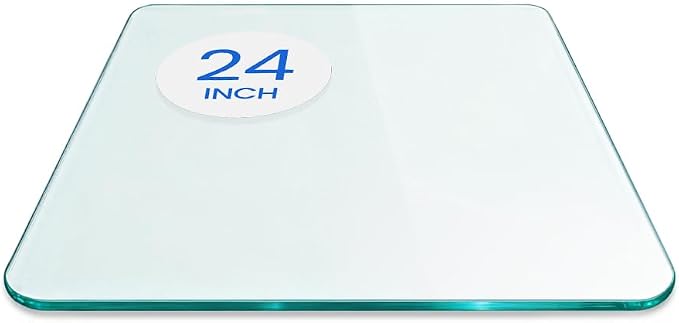 Dulles Glass 24 inch Square Glass Table Top - Tempered - 3/8" Thick Glass Surface, Safe Flat Polished, Radius Corners, Multipurpose for Dining Table, Patio, Coffee and End Table