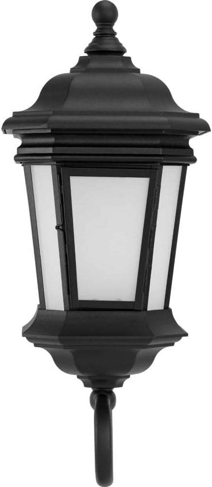 Progress Lighting Crawford Collection 1-Light Etched Glass New Traditional Outdoor Medium Wall Lantern Light Textured Black