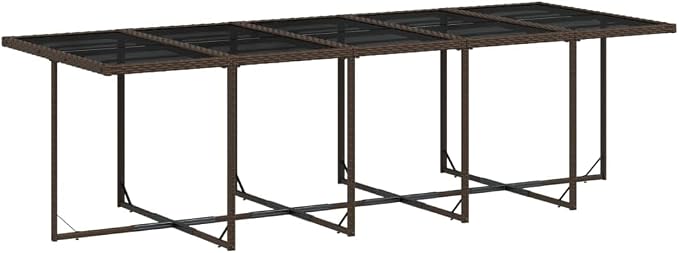 13 Piece Patio Dining Set with Cushions Brown Poly Rattan Outdoor Furniture for 12 People, Folding Chairs, Glass Table, UV-Proof Garden Dining Set for Backyard, Lawn, Porch, Easy Assembly