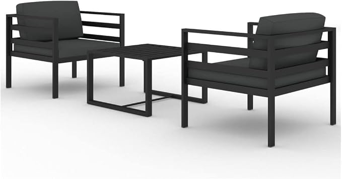 3 Piece Garden Lounge Set, Anthracite Aluminum Outdoor Patio Furniture Set, Modular Conversation Set with 2 Armchairs and 1 Table for Balcony, Terrace and Yard
