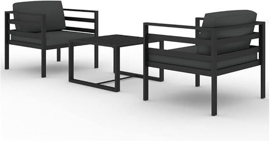 3 Piece Garden Lounge Set, Anthracite Aluminum Outdoor Patio Furniture Set, Modular Conversation Set with 2 Armchairs and 1 Table for Balcony, Terrace and Yard