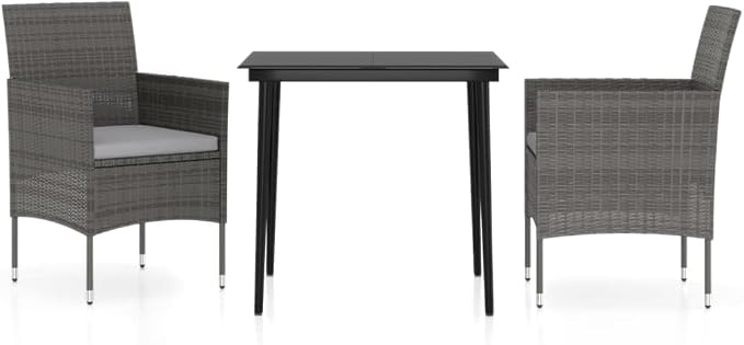 3 Pcs Patio Dining Set & Outdoor Dining Set Gray PE Rattan Balcony Furniture Outdoor Patio Furniture Set for Backyard Front Porch Lawn 31.5 x 31.5 x 29.1 in
