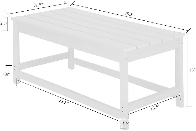 Multi-Functional Classic Style Adirondack Patio Coffee Table 17.50" L x 35.30" W | All Weather Solid Hued Design Deep Red Color UV Rust Resistant | Best for Balcony Garden Poolside Indoor Outdoor Use