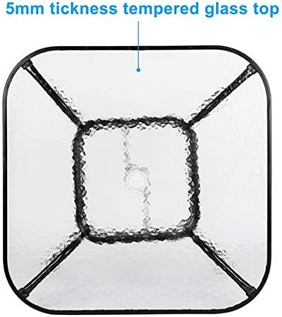 Outdoor Dining Table, Patio Bistro Tempered Glass Table Top with Umbrella Hole, Outside Banquet Furniture for Garden Pool Side Deck Lawn (Square)