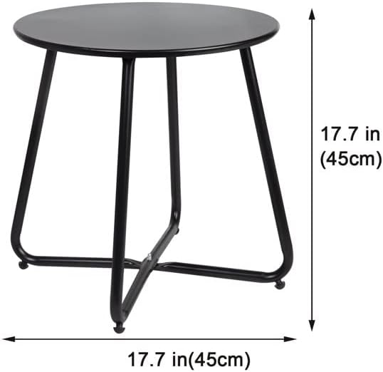 Side Table Anti-Rust Metal Outdoor End Table, Small Round Tables for Garden Balcony Yard, Black