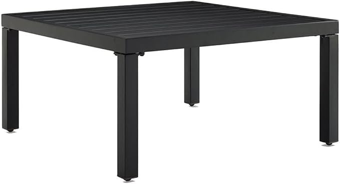 Pemberly Row Modern Metal Outdoor Sectional Coffee Table, Matte Black Finish, 28.5 in x 28.5 in x 14.5 in, Weather-Resistant Rustproof Steel, Slatted Top, Patio or Balcony Furniture for Outdoor Use