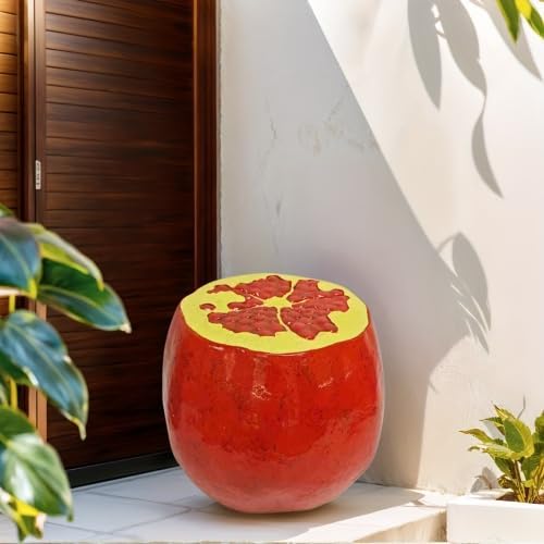13.4" Oversized Resin Side Table, Indoor Outdoor Plant Stand Pomegranate Fruit Statue Stool, Waterproof Garden Decoration, Multi-Purpose Kids Seat Patio Furniture(Pomegranate Fruit)