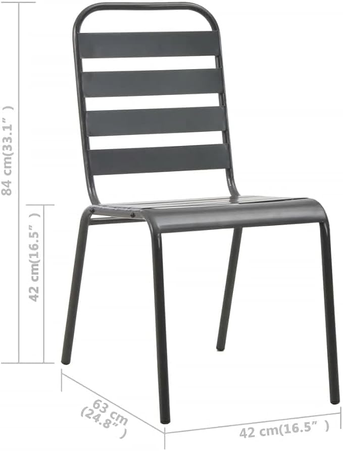 5 Piece Patio Dining Set Steel Dark Gray Outdoor Table and Chairs Weather-Resistant Stackable Seat for Garden Balcony Backyard Dining Room Contemporary Slatted Design