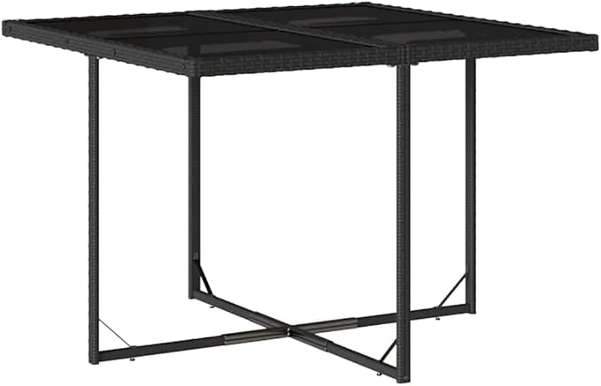 9 Piece Outdoor Dining Set Black and Cream Rattan Patio Furniture Set with Rectangular Table Chairs and Stools Space Saving Garden Conversation Set for 8 People