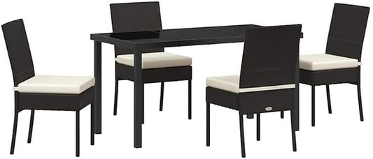 Afuera Living 5 Piece Poly Rattan Garden Dining Set, Black Finish, Powder-Coated Steel Frame, UV-Resistant Material, Removable Cushions with Zipper, Modern Patio or Garden Seating for Outdoor Dining
