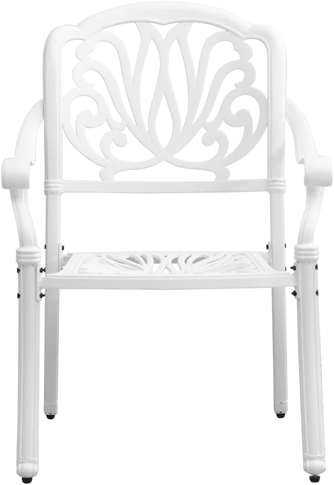 5 Piece Patio Dining Set White Cast Aluminum Outdoor Table and 4 Chairs for Garden Backyard Porch with Umbrella Hole High Backrest 31.5 x 31.5 Inch Weather Resistant Furniture Set