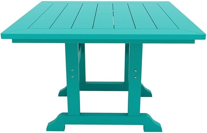 Costaelm Square Outdoor Dining Tables, 43'' Patio Table with Umbrella Hole for 4 Person, Balcony Outdoor Buffet Porch for Outside Lawn Porch Bistro Furniture, Turquoise