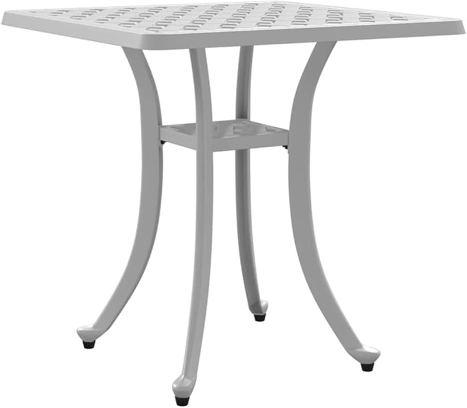 White Cast Aluminum Square Garden Table for Outdoor Patio Balcony, Durable Compact 4-Person Dining Furniture with Fade Resistant Finish