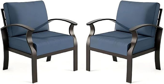 ALAULM Aluminum 2-Seat Patio Furniture Set, Metal Outdoor Furniture Sectional Sofas w/5.1" Cushions for Patio, Backyard, Poolside-DarkBlue