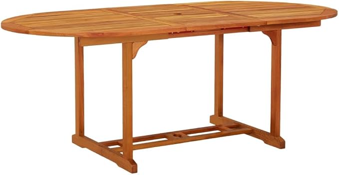 Solid Eucalyptus Wood Patio Table with Umbrella Hole 78.7x39.4x29.5 Inches Extendable Outdoor Dining Table for Garden, Deck, Backyard