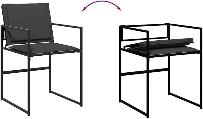 11 Piece Patio Dining Set with Cushions Black Outdoor Furniture for Garden Backyard Tempered Glass Table Textilene Chairs Folding Storage UV Resistant