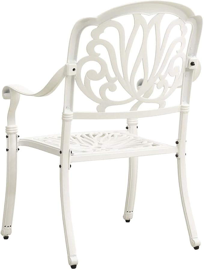 5 Piece Bistro Set Cast Aluminum White | Outdoor Dining Set, Patio Chairs and Table, Weather-Proof, Umbrella Hole