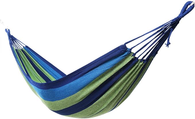 Toddmomy Double Camping Hammock for Two Adults, Blue Widened Canvas Hanging Swing, Thickened Portable Outdoor Travel and Garden Hammock with Reinforced Straps