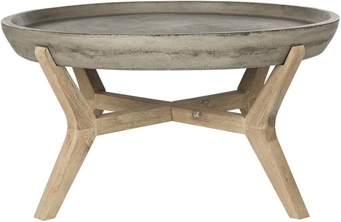 MAKLAINE Round Wood/Concrete Indoor/Outdoor Coffee Table, 18.1 in Height, Dark Gray Finish, Weather Resistant, Sculptural Design, Eco-Friendly Frame, 33.4 in Top, Versatile Patio or Living Room Table