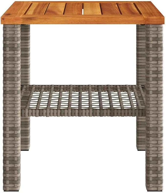 vidaXL Patio Table, Outdoor Coffee Table, Patio Furniture, Square Garden Table with Wooden Top for Lawn Backyard, Gray Poly Rattan Acacia Wood