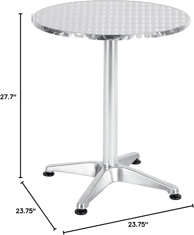 BTEXPERT Set of 2, Indoor Outdoor 23.75" Round Restaurant Table for Patio Stainless Steel Silver Aluminum Furniture with Base