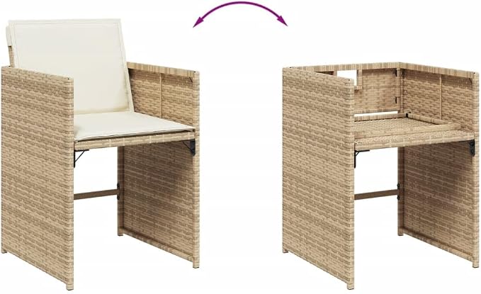 9 Piece Patio Dining Set, 8-Seater Outdoor Garden Furniture with Foldable Chairs, Acacia Wood Tabletop, PE Rattan Wicker Set for Backyard Deck, Beige Cushions