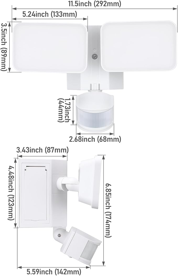 LEONLITE LED Security Light with GFCI Outlets Flood Lights 5000K White | 28W Motion Sensor & Dusk to Dawn Flood Lights Outdoor, Adjustable 2-Head, Wet Location, Daylight, ETL Listed