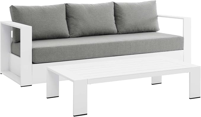 Modway Tahoe Aluminum 2-Piece Outdoor Patio Set in White Gray