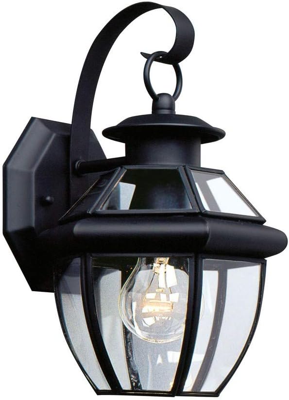 Generation Lighting Lancaster 1-Light 12-Inch Outdoor Wall Lantern in Black | Wet-Rated Brass Wall Lantern with Clear Beveled Glass, Porch Light, Front Porch Decor, or Exterior Lighting Fixture