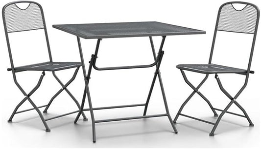 Afuera Living Contemporary Patio Dining Set, Square Steel Table with 2 Foldable Chairs, Anthracite/Gray Finish, Weather-Resistant, Compact Design for Small Balconies, Terrace, or Garden Outdoor Use