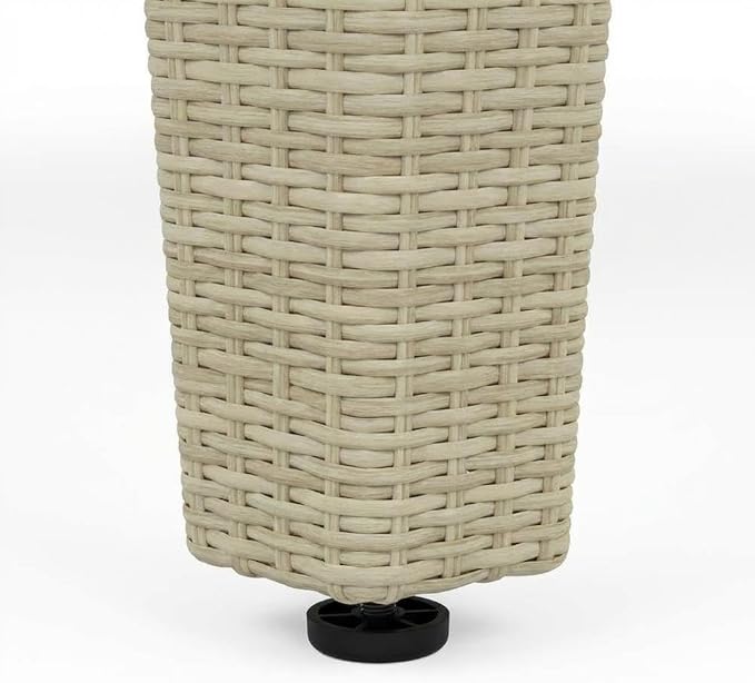 Beige Outdoor Wicker Dining Table Rectangle Pe Wicker with Glass Top, 36X60 Inch, Weather-Resistant, Stylish for Patio and Garden Use