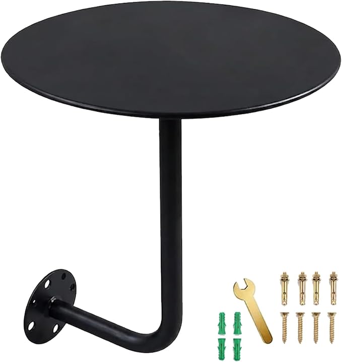 Wall Mounted Round Table, 12-20in Bar Table with L-Type Bracket, Floating Side Table for Indoor/Outdoor Use, 25kg Load Capacity