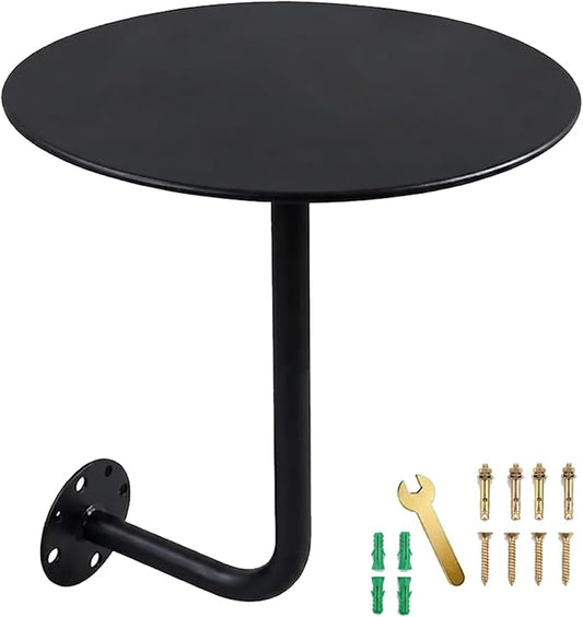 Wall Mounted Round Table, 12-20in Bar Table with L-Type Bracket, Floating Side Table for Indoor/Outdoor Use, 25kg Load Capacity
