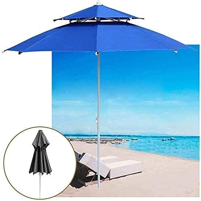 Patio Crank Lift Windproof Sunshade Double Top Waterproof Outdoor Garden Balcony Terrace Table 210529(Color:Blue)