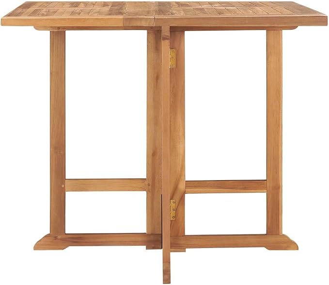 vidaXL Solid Teak Wood Folding Patio Dining Table - Weather Resistant Outdoor Furniture with Space-Saving Design and Fine Sanded Finish