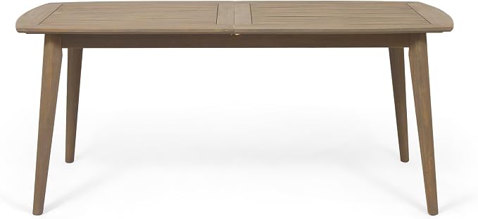 IRONORA Grey Wash Acacia Wood Extendable Patio Dining Table, 94.5 Inch Rectangular Slatted Top Outdoor Farmhouse Table for 6-8 People, Weathered Wooden Table for Backyard Balcony