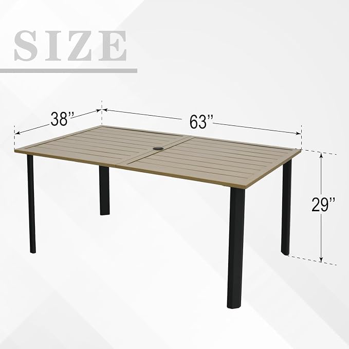 Patio Table for Garden Backyard Use,63" x 38" Large Weather-Resistant Outdoor Dining Table for 6 Person