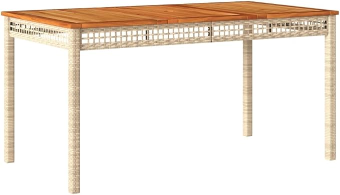 Patio Table & Picnic Table Beige PE Rattan Outdoor Table Poolside Table for Patio Garden Backyard 55.1 x 31.5 x 29.5 in