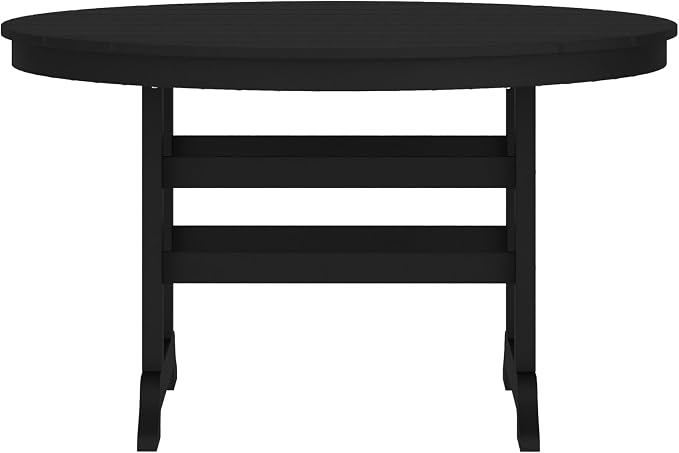 EMMA + OLIVER Elyria Outdoor Dining Table for 4, Adirondack Style Recycled HDPE All-Weather Table, UV Fade and Weather Resistant, 48" Round, Black