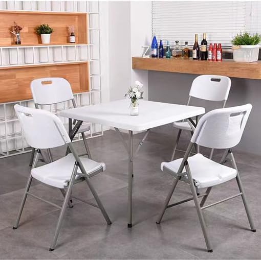 Lakhow 34" Square Folding Table, Fold-in-Half Utility Dining Portable Table Heavy Duty HDPE Plastic Foldable with Carrying Handle Indoor Outdoor for Picnic, Party