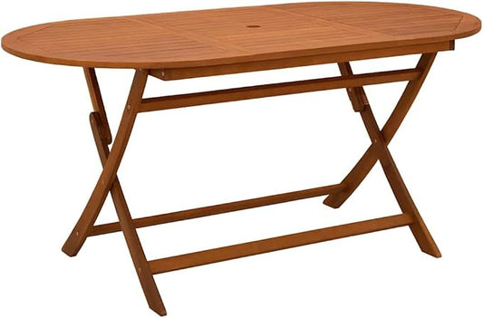 vidaXL Outdoor Dining Table, Folding Patio Table with Umbrella Hole, Garden Furniture for Porch Backyard, Modern Style, Solid Eucalyptus Wood