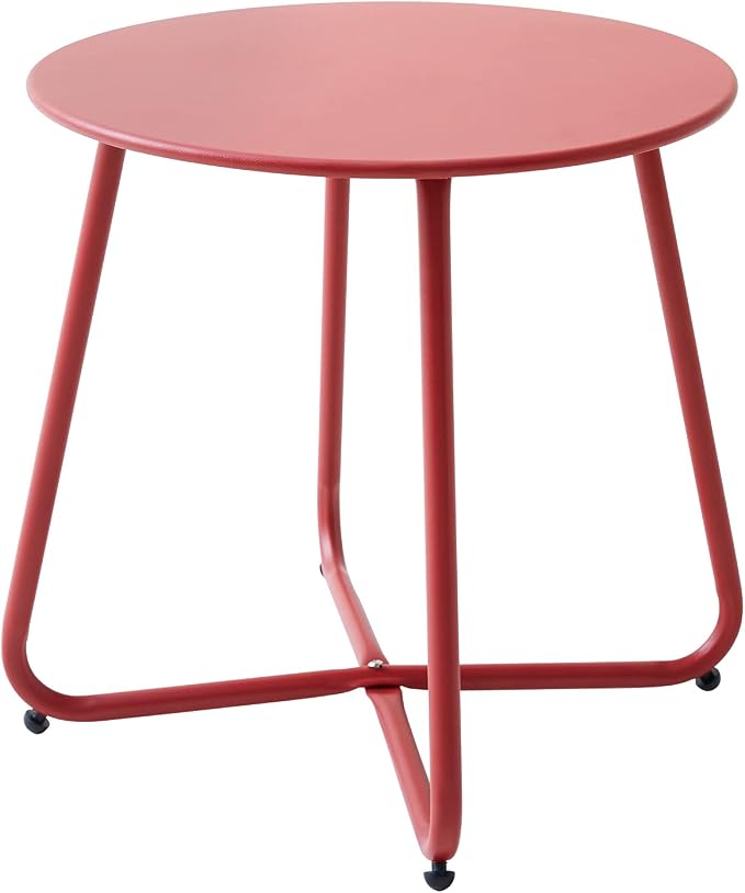 Meluvici Patio Small Side Table Waterproof Round Metal Steel Weather Resistant Portable Outdoor and Indoor End Table for Garden Balcony Yard, Red