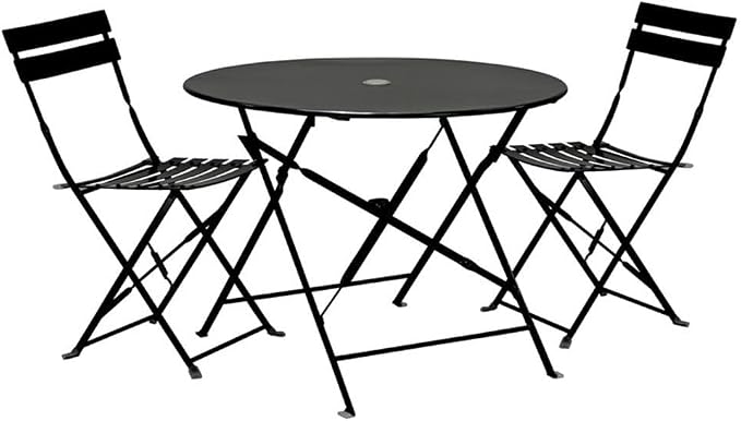 Carolina Classic 30" Folding Metal Bistro Table with Umbrella Hole in Black