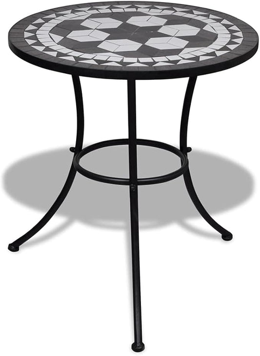 vidaXL Bistro Dining Table - Black and White Mosaic, Ceramic Tabletop Desirable for Balcony and Garden Setting, Assembled with Powder-Coated Iron Frame