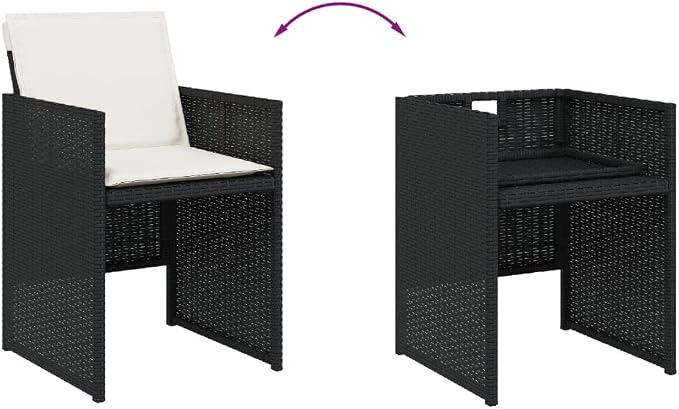 13-Piece Patio Dining Set Black Poly Rattan Outdoor Furniture with Cream Cushions for Backyard Garden Balcony