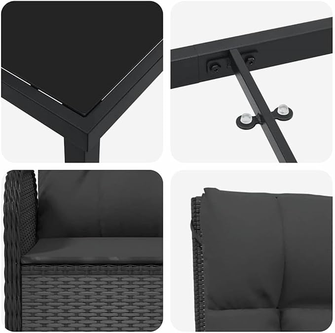 Afuera Living 5 Piece Poly Rattan Garden Dining Set, Black Finish, Includes Cushions, Durable UV-Resistant Materials, Lightweight Modern Design, Outdoor Patio Seating, Seats 4 for Garden Parties