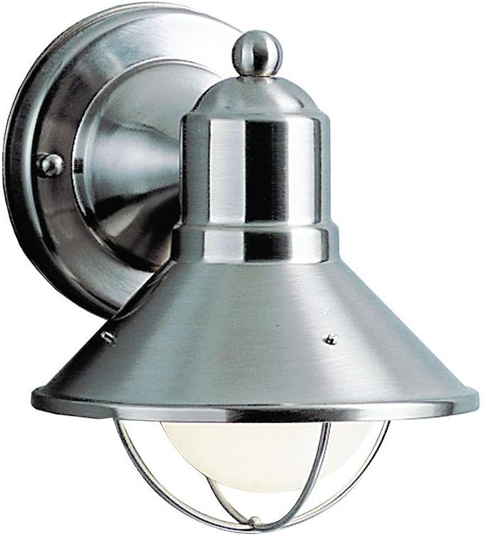 Kichler Seaside 7.5" 1 Light Outdoor Wall Light with Glass Globe Brushed Nickel,Silver, 18.25-Inch