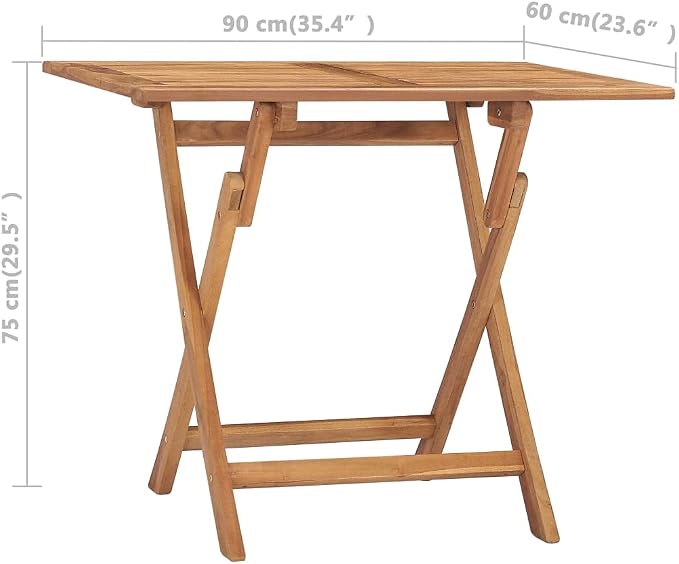 vidaXL Folding Garden Dining Table 35.4"x23.6"x29.5" Solid Teak Wood